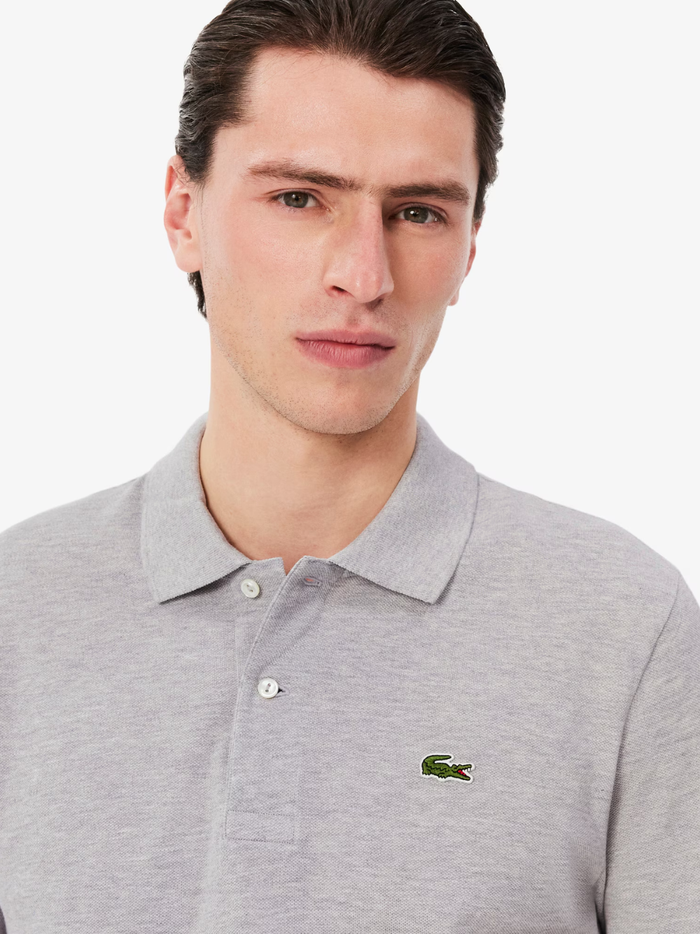 LACOSTE Classic Fit Long Sleeved L.12.12 Polo Shirt in Grey - Side Detail View