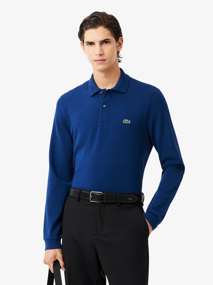 LACOSTE Classic Fit Long Sleeved L.12.12 Polo Shirt Navy Blue - MAISONDEFASHION.COM