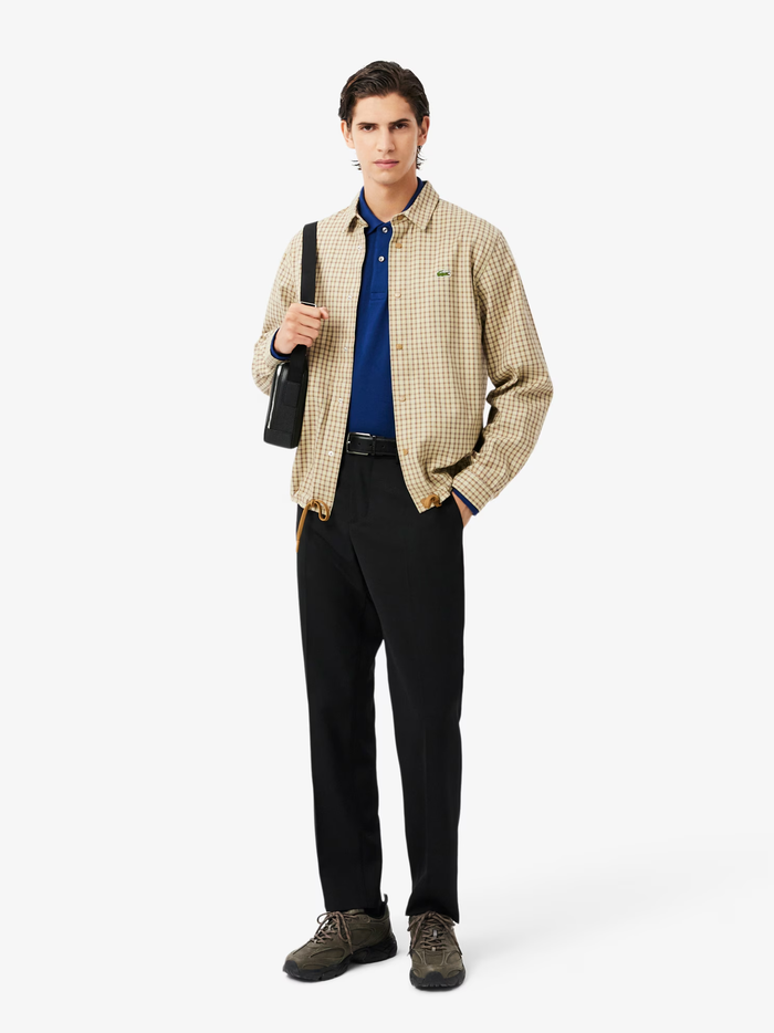 LACOSTE Classic Fit Long Sleeved L.12.12 Polo Shirt Navy Blue - MAISONDEFASHION.COM