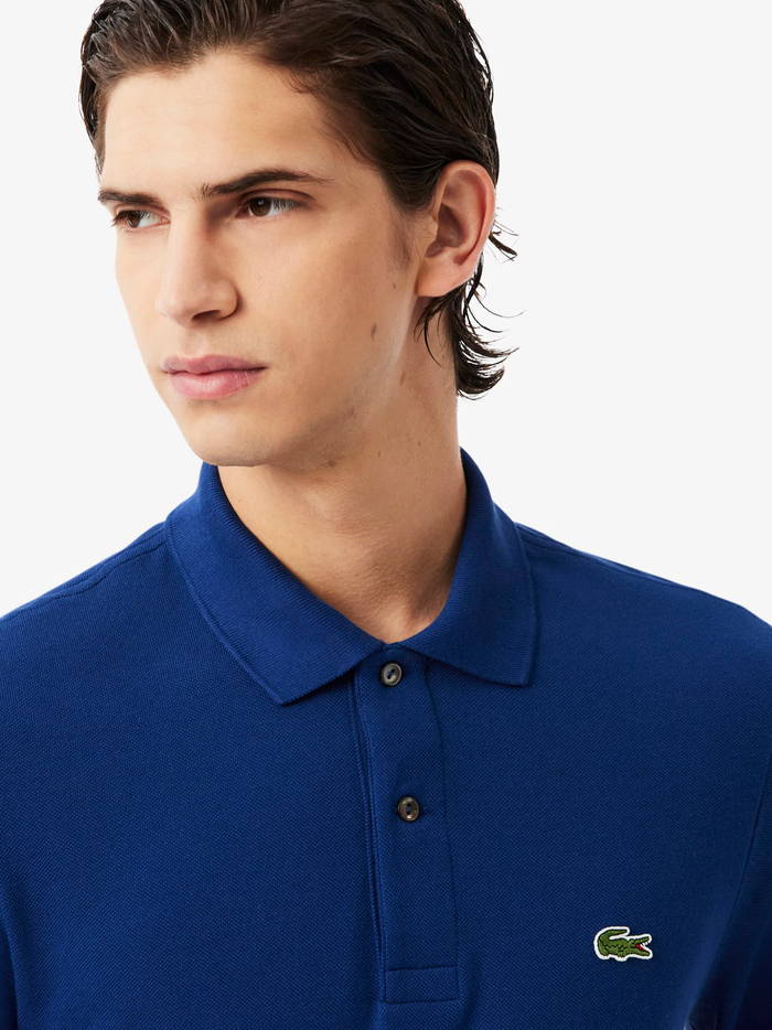 LACOSTE Classic Fit Long Sleeved L.12.12 Polo Shirt Navy Blue - MAISONDEFASHION.COM