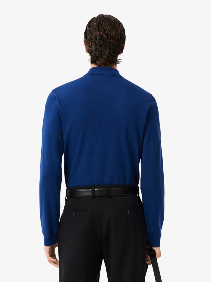 LACOSTE Classic Fit Long Sleeved L.12.12 Polo Shirt Navy Blue - MAISONDEFASHION.COM