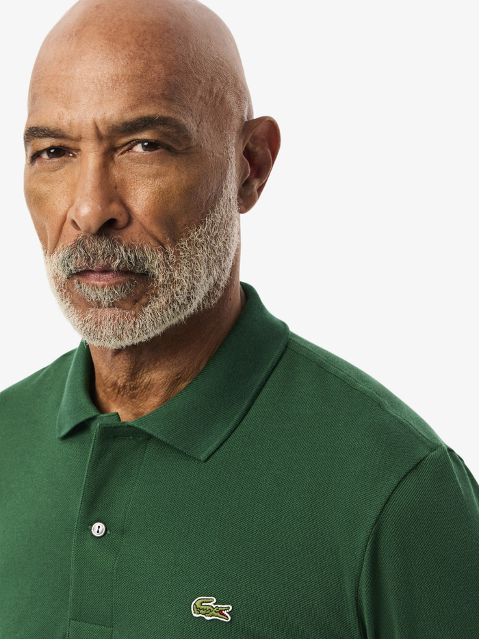 LACOSTE Classic Fit Long Sleeved L.12.12 Polo Shirt in Pine Green - Side Detail View