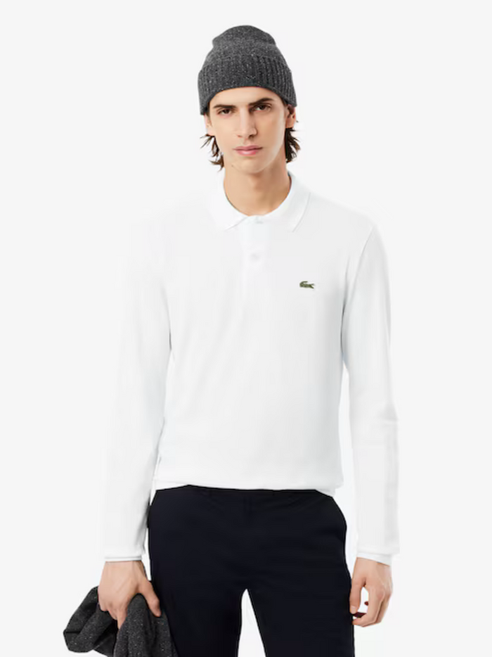 LACOSTE Classic Fit Long Sleeved L.12.12 Polo Shirt White - MAISONDEFASHION.COM