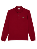LACOSTE Classic Fit Long Sleeved L.12.12 Polo Shirt in Bordeaux Red - Front View