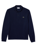 LACOSTE Classic Fit Long Sleeved L.12.12 Polo Shirt in Midnight Blue - Front View