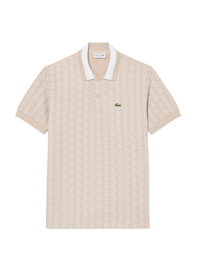 LACOSTE Classic Fit Monogram Jacquard Polo Shirt Beige - MAISONDEFASHION.COM