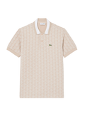 LACOSTE Classic Fit Monogram Jacquard Polo Shirt Beige - MAISONDEFASHION.COM