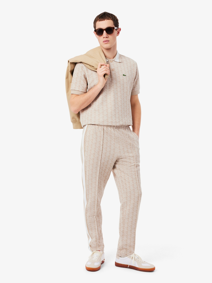 LACOSTE Classic Fit Monogram Jacquard Polo Shirt Beige - MAISONDEFASHION.COM