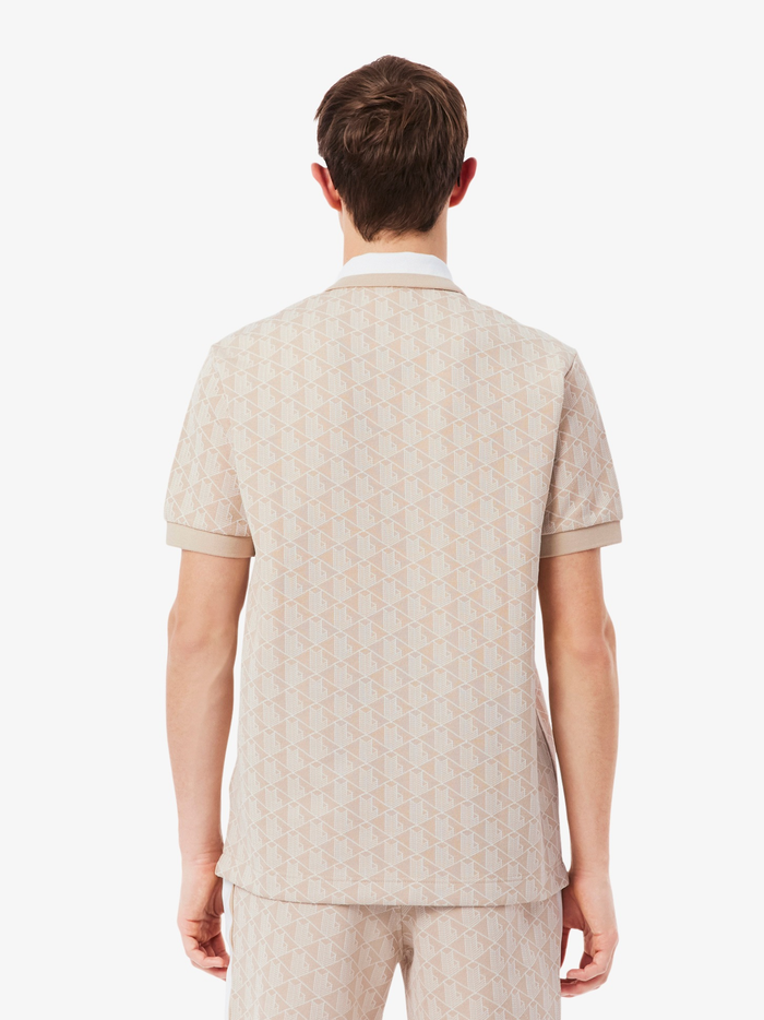 LACOSTE Classic Fit Monogram Jacquard Polo Shirt Beige - MAISONDEFASHION.COM
