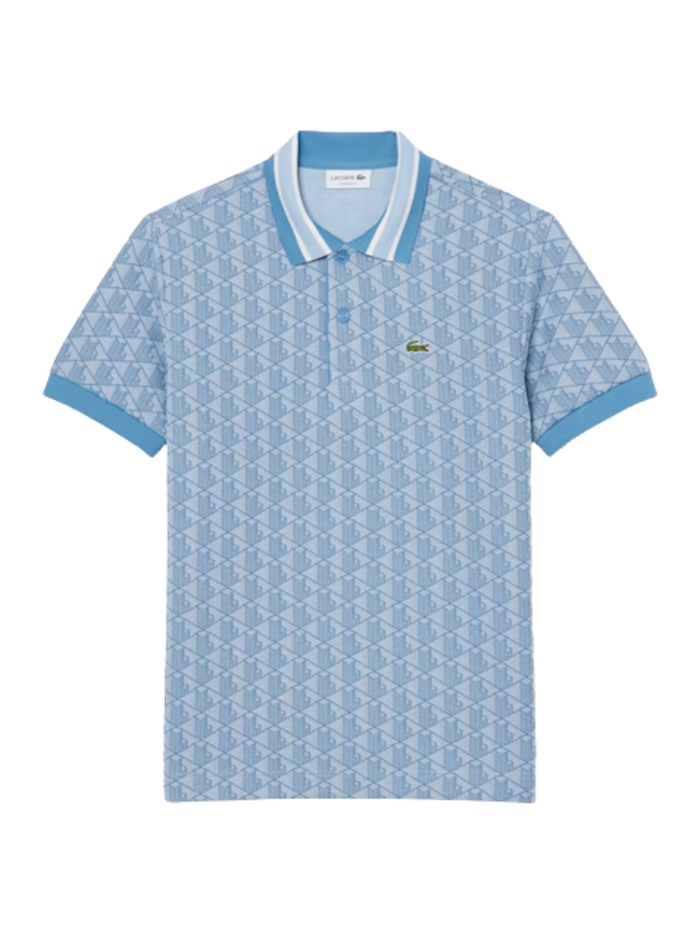 LACOSTE Classic Fit Monogram Jacquard Polo Shirt Blue - MAISONDEFASHION.COM