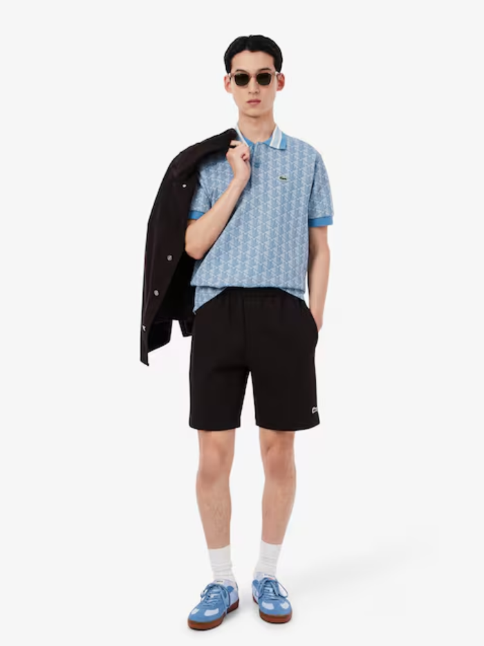 LACOSTE Classic Fit Monogram Jacquard Polo Shirt Blue - MAISONDEFASHION.COM