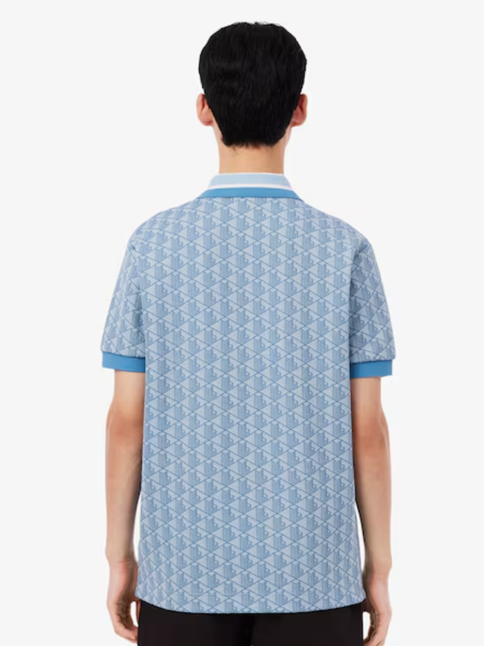 LACOSTE Classic Fit Monogram Jacquard Polo Shirt Blue - MAISONDEFASHION.COM