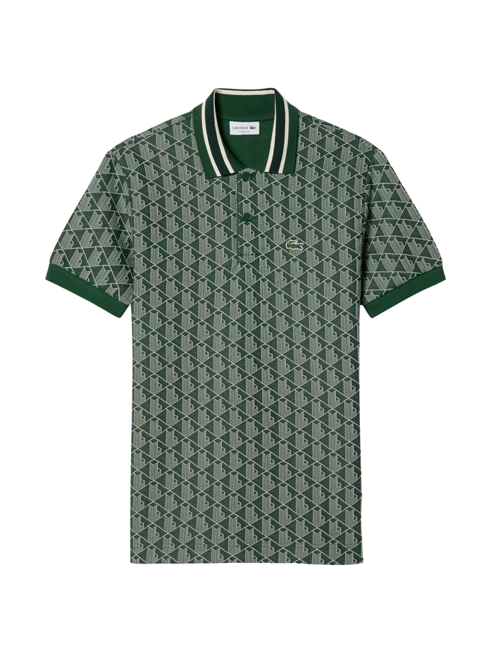 LACOSTE Classic Fit Monogram Jacquard Polo Shirt Green - MAISONDEFASHION.COM