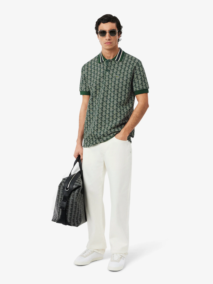 LACOSTE Classic Fit Monogram Jacquard Polo Shirt Green - MAISONDEFASHION.COM