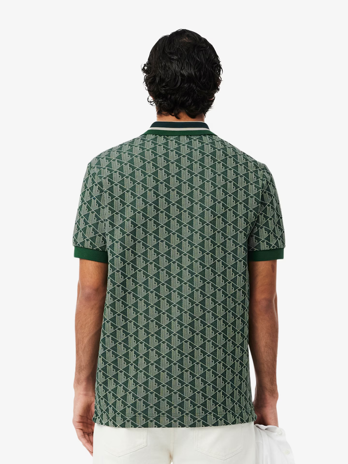 LACOSTE Classic Fit Monogram Jacquard Polo Shirt Green - MAISONDEFASHION.COM