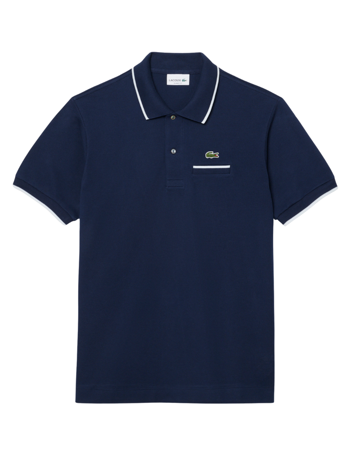 LACOSTE Classic Fit Pocket Accent L.12.12 Polo Shirt Navy/White - MAISONDEFASHION.COM