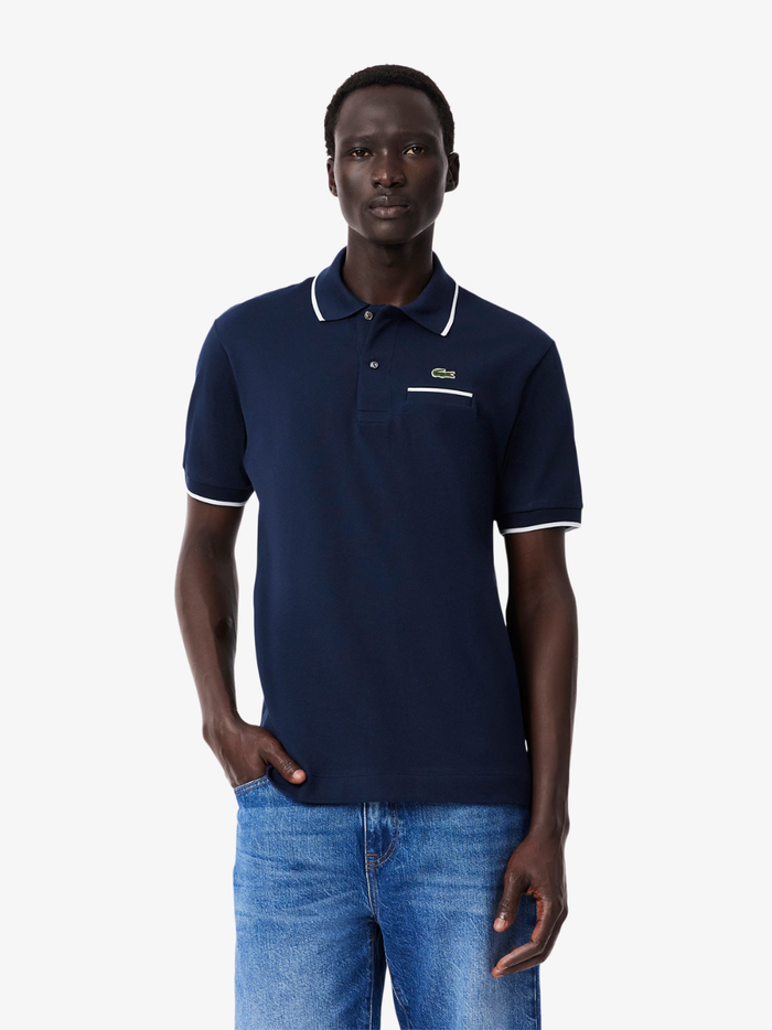 LACOSTE Classic Fit Pocket Accent L.12.12 Polo Shirt Navy/White - MAISONDEFASHION.COM