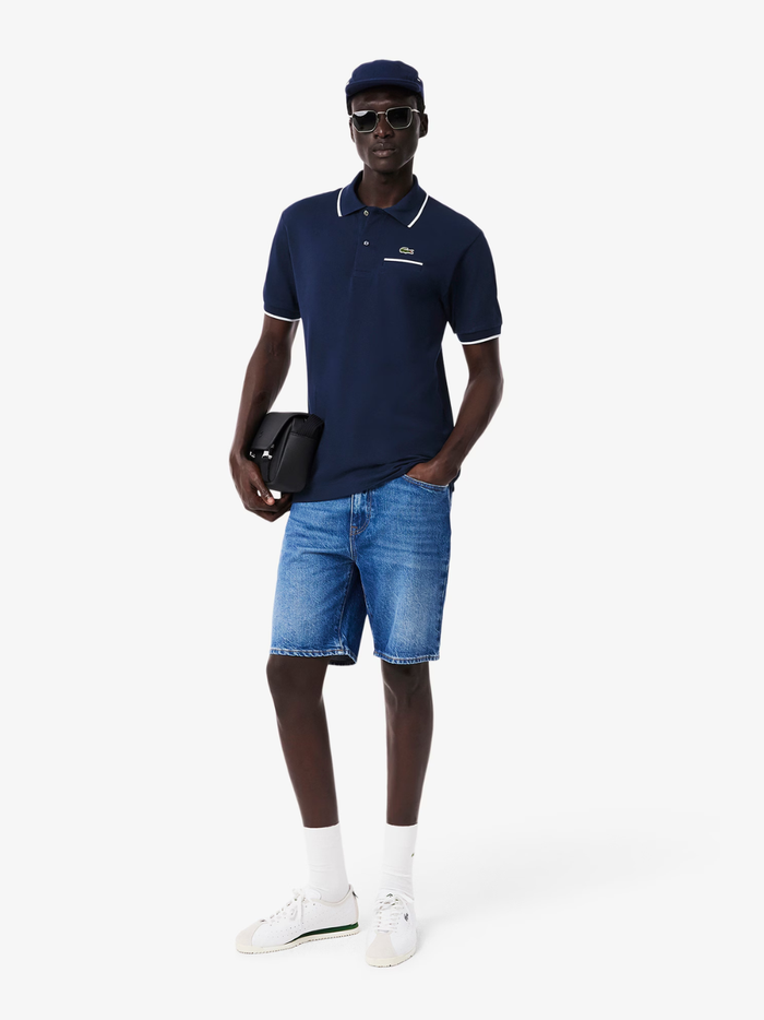 LACOSTE Classic Fit Pocket Accent L.12.12 Polo Shirt Navy/White - MAISONDEFASHION.COM