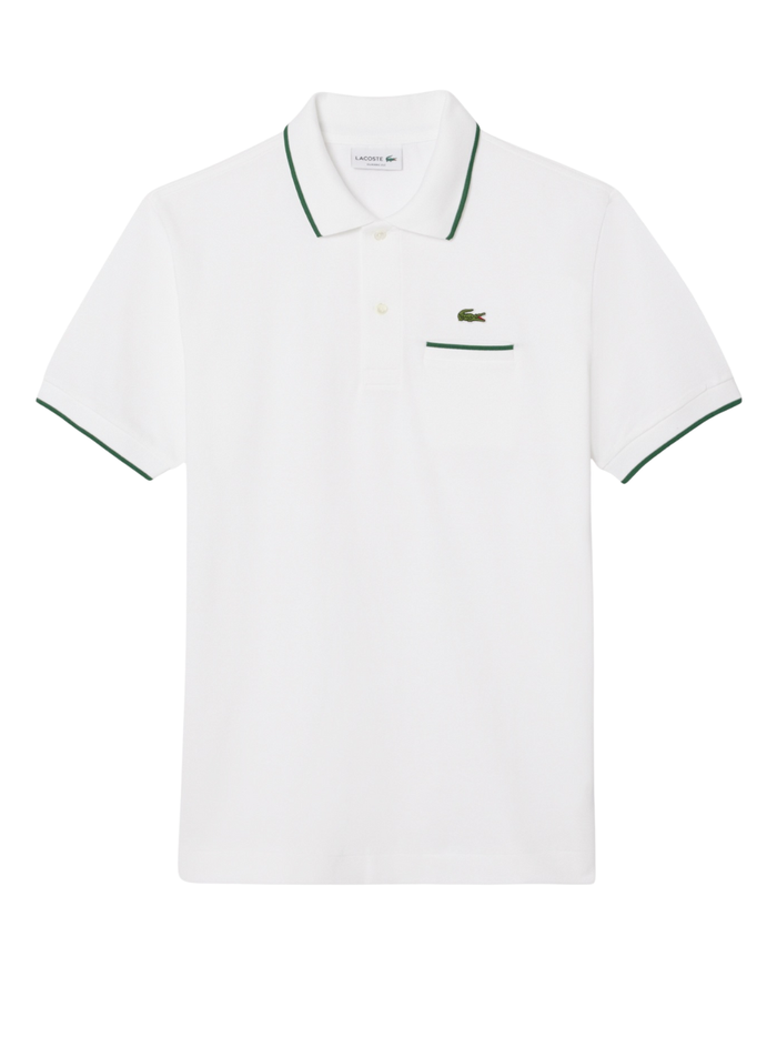 LACOSTE Classic Fit Pocket Accent L.12.12 Polo Shirt White/Green - MAISONDEFASHION.COM