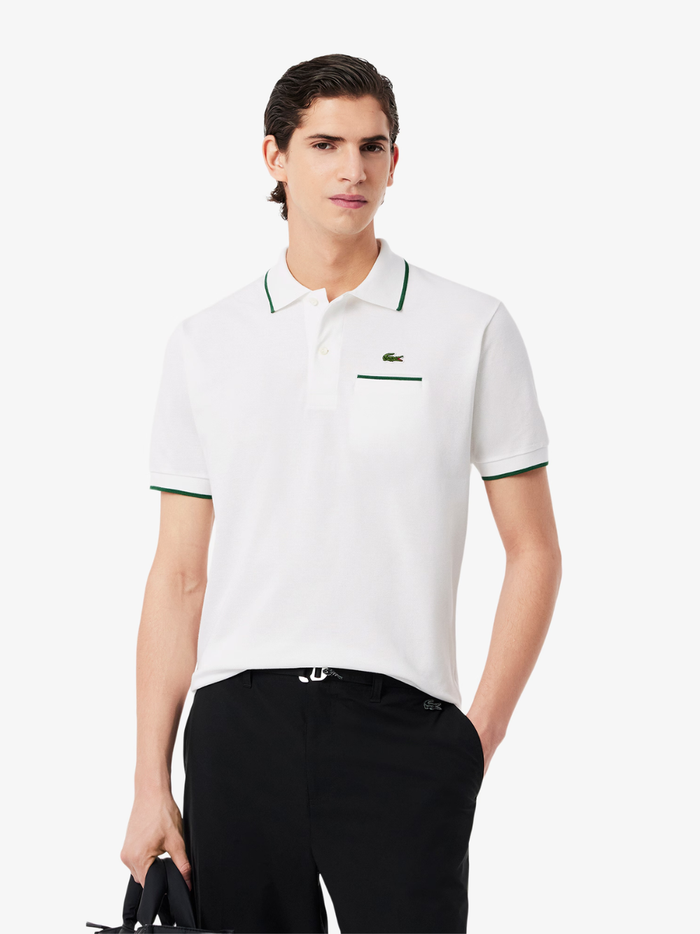 LACOSTE Classic Fit Pocket Accent L.12.12 Polo Shirt White/Green - MAISONDEFASHION.COM
