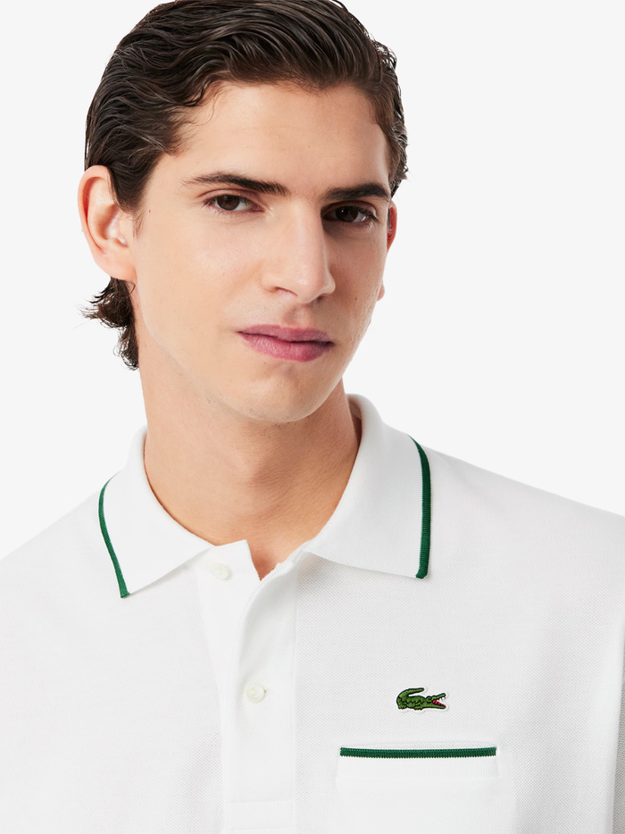 LACOSTE Classic Fit Pocket Accent L.12.12 Polo Shirt White/Green - MAISONDEFASHION.COM