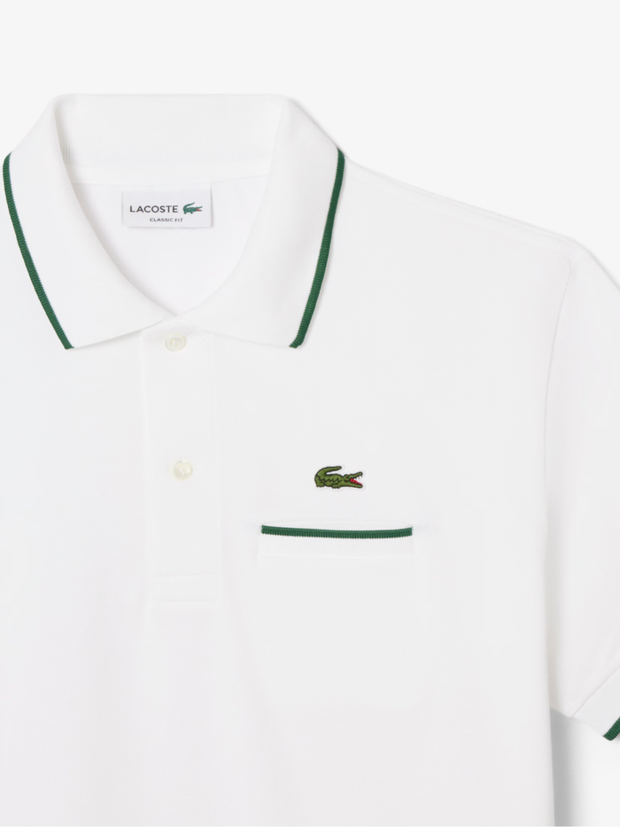 LACOSTE Classic Fit Pocket Accent L.12.12 Polo Shirt White/Green - MAISONDEFASHION.COM