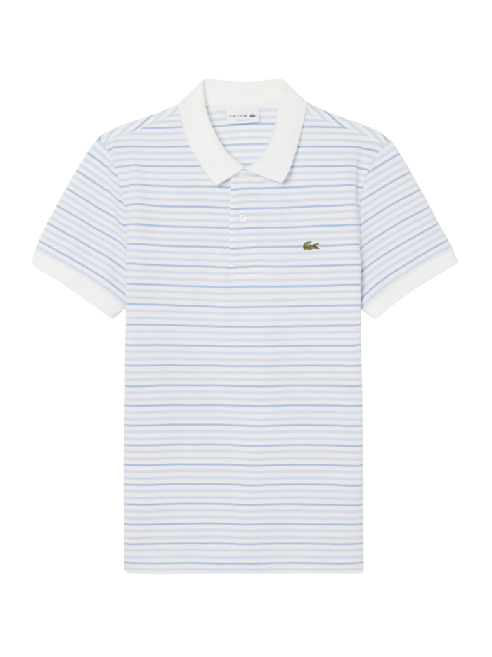 LACOSTE Classic Fit Striped Petit Piqué Polo Shirt Light Blue/White - MAISONDEFASHION.COM