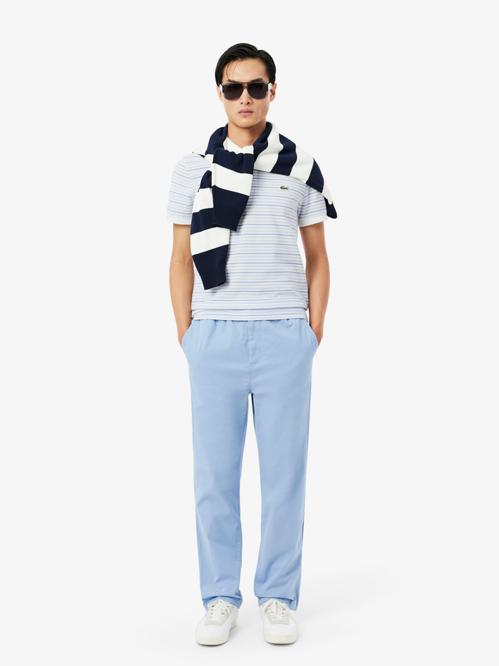 LACOSTE Classic Fit Striped Petit Piqué Polo Shirt Light Blue/White - MAISONDEFASHION.COM
