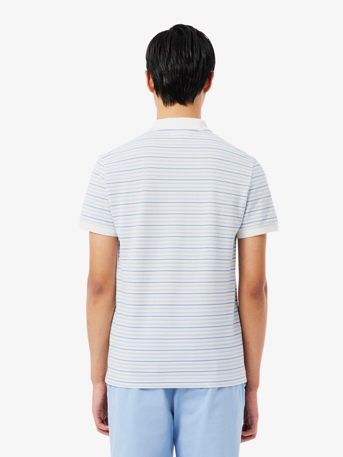 LACOSTE Classic Fit Striped Petit Piqué Polo Shirt Light Blue/White - MAISONDEFASHION.COM