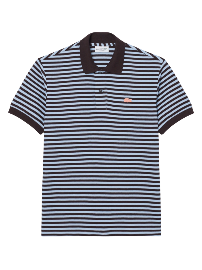 LACOSTE Classic Fit Textured Striped Polo Shirt Blue