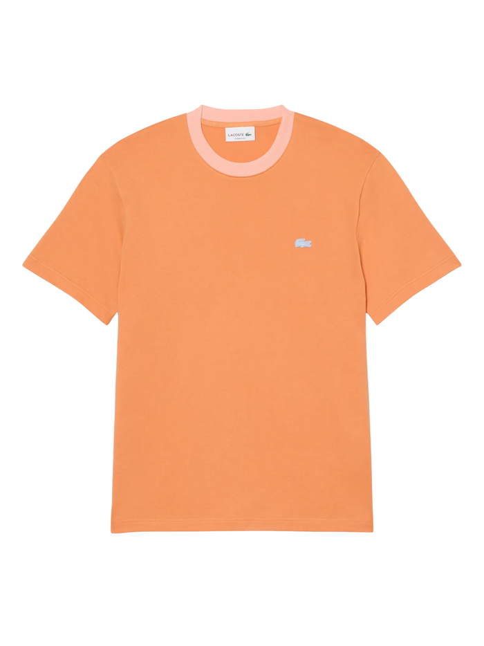 LACOSTE Colour-Block Classic Cut Cotton T-shirt Orange - MAISONDEFASHION.COM