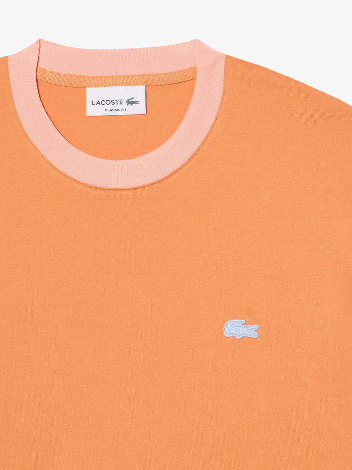 LACOSTE Colour-Block Classic Cut Cotton T-shirt Orange - MAISONDEFASHION.COM