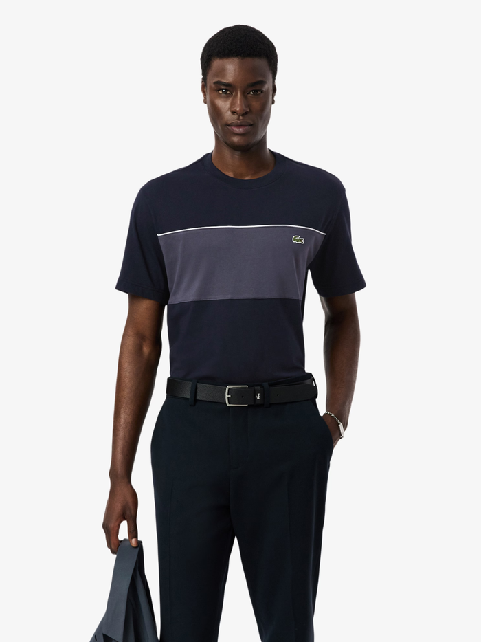 LACOSTE Colour-Block Cotton T-shirt Black - MAISONDEFASHION.COM