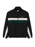 LACOSTE Colour-Block Water-Repellent Track Jacket in Black - front view showing colour-block design and LACOSTE branding
