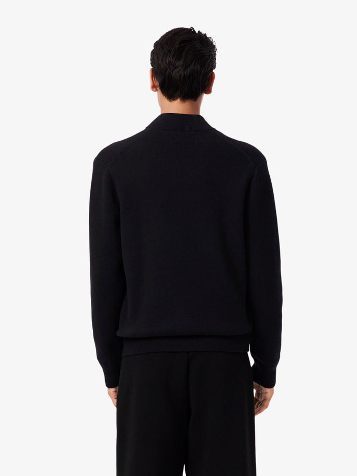 LACOSTE knit bomber jacket in Black - sleeve and cuff detail featuring ribbed knit trim and comfortable fit