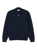 LACOSTE Cotton and Wool Knit Bomber Jacket Midnight Blue - MAISONDEFASHION.COM