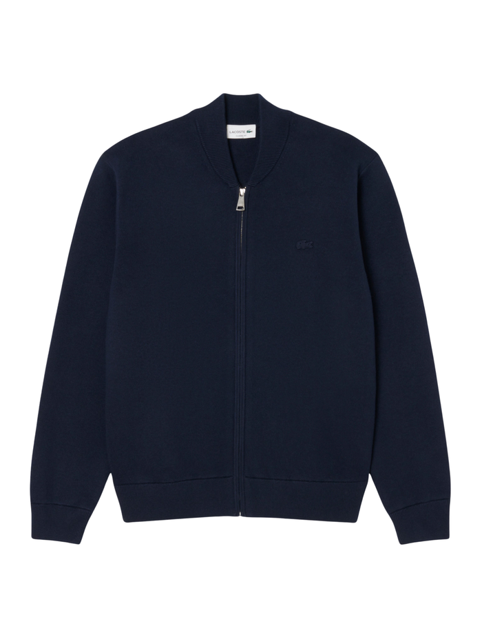 LACOSTE Cotton and Wool Knit Bomber Jacket Midnight Blue - MAISONDEFASHION.COM