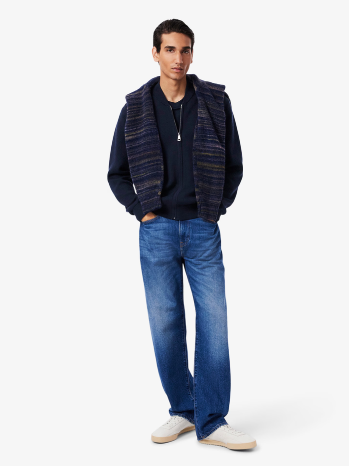 LACOSTE Cotton and Wool Knit Bomber Jacket Midnight Blue - MAISONDEFASHION.COM
