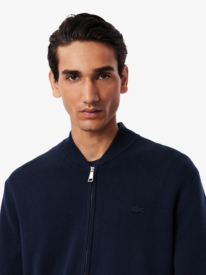 LACOSTE Cotton and Wool Knit Bomber Jacket Midnight Blue - MAISONDEFASHION.COM