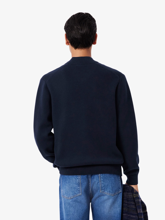 LACOSTE Cotton and Wool Knit Bomber Jacket Midnight Blue - MAISONDEFASHION.COM