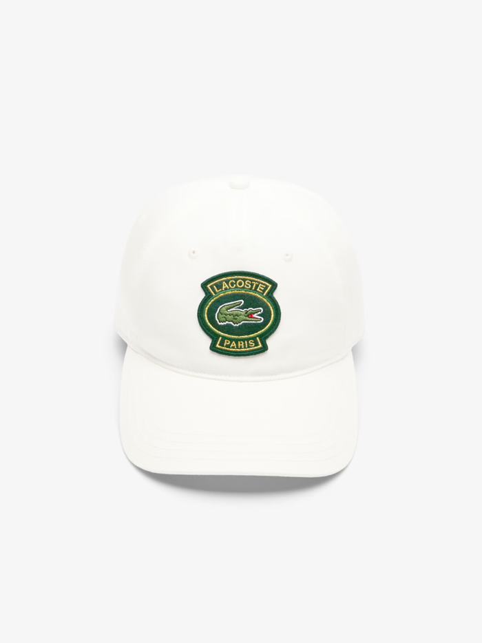 LACOSTE Cotton Badge Cap White - MAISONDEFASHION.COM
