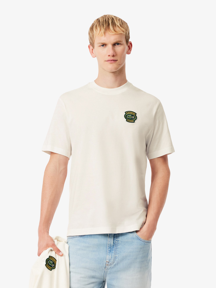 LACOSTE Cotton Badge T-shirt White - MAISONDEFASHION.COM