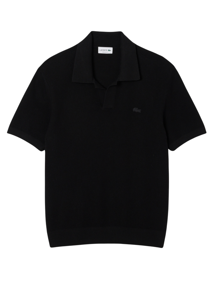 LACOSTE Cotton Blend Open Polo Collar Sweater Black - MAISONDEFASHION.COM