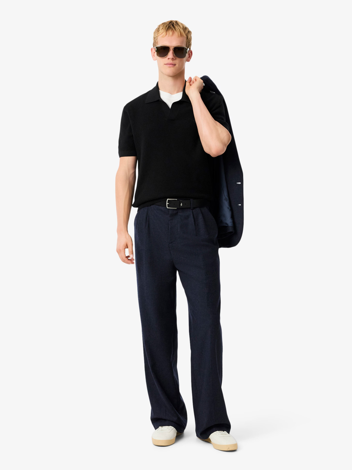 LACOSTE Cotton Blend Open Polo Collar Sweater Black - MAISONDEFASHION.COM
