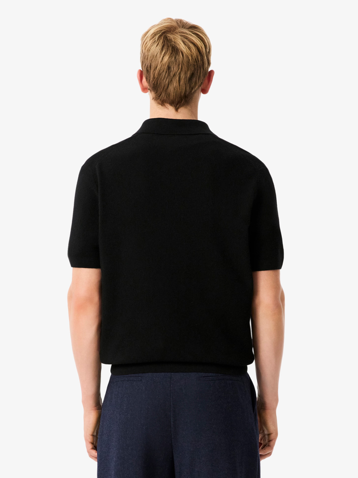 LACOSTE Cotton Blend Open Polo Collar Sweater Black - MAISONDEFASHION.COM