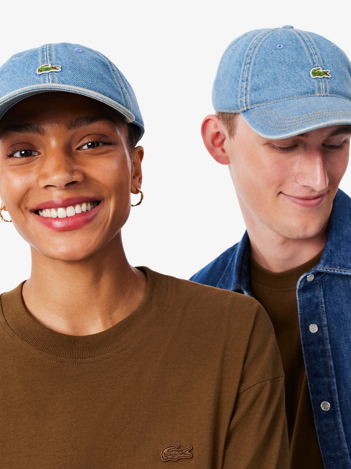 LACOSTE Cotton Denim Cap Blue