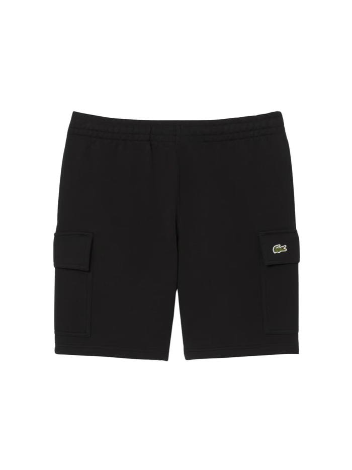 LACOSTE Cotton Fleece Cargo Shorts Black - MAISONDEFASHION.COM