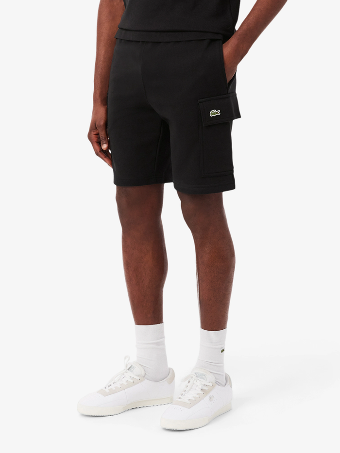 LACOSTE Cotton Fleece Cargo Shorts Black - MAISONDEFASHION.COM