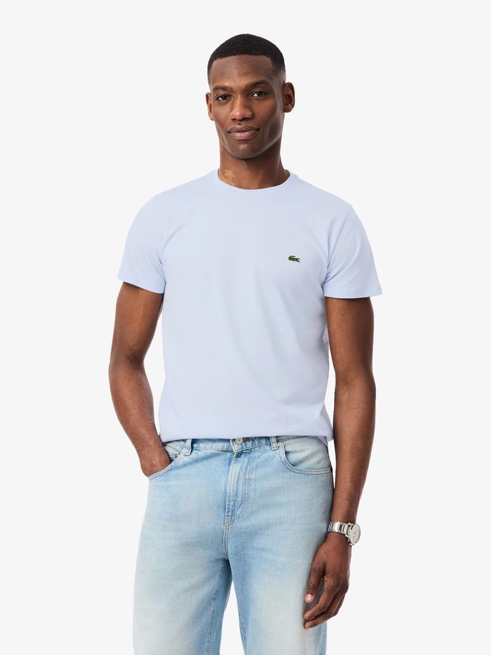 LACOSTE Cotton Pima T-shirt Light Blue - MAISONDEFASHION.COM