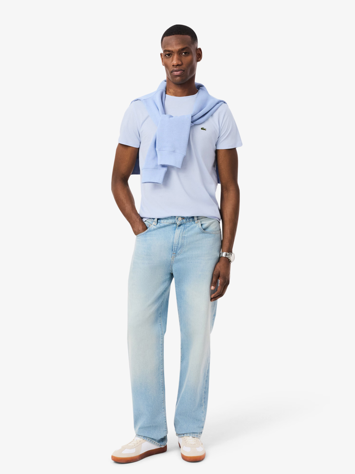 LACOSTE Cotton Pima T-shirt Light Blue - MAISONDEFASHION.COM